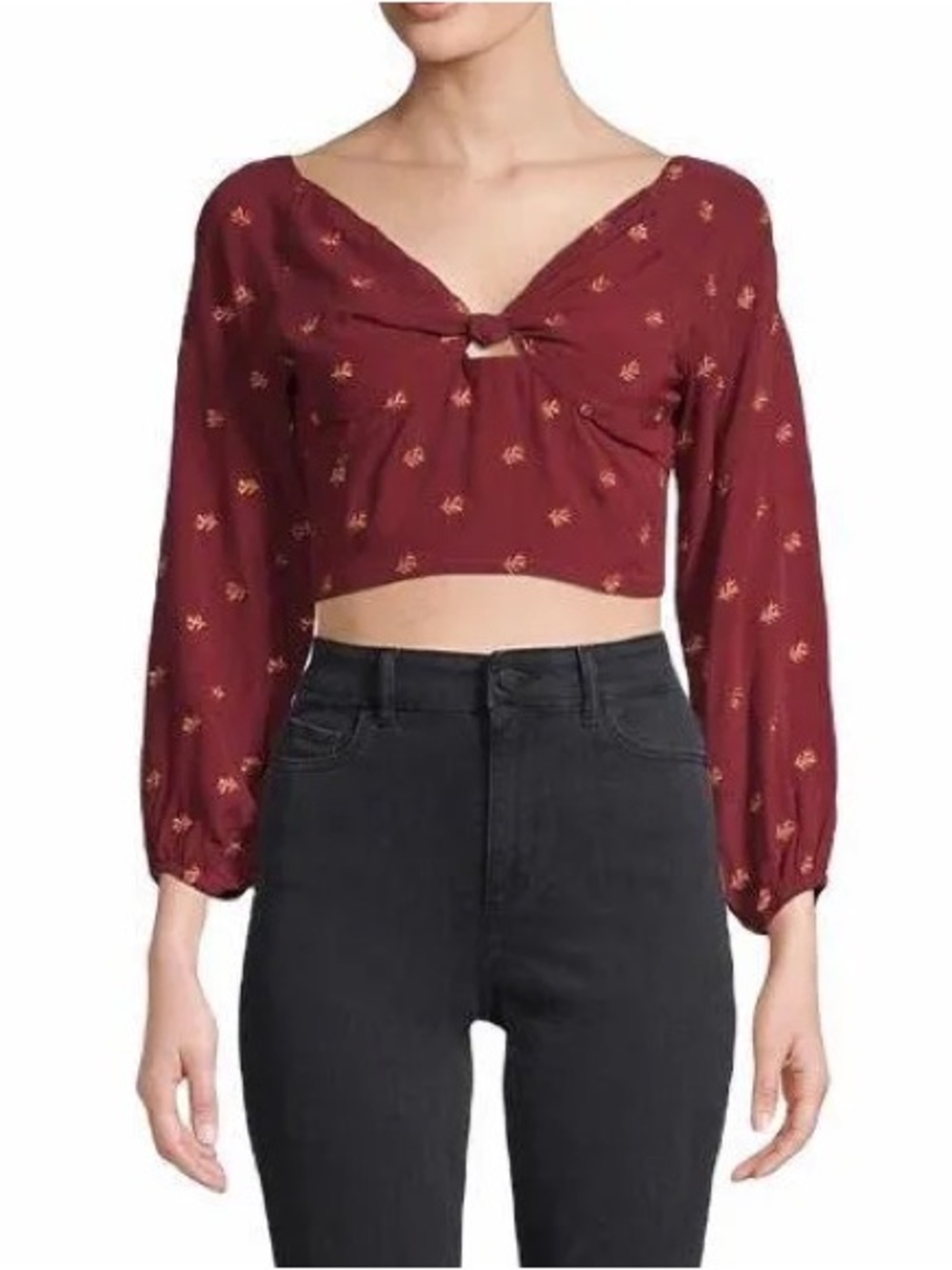 Anthropologie Raya Floral Twist-Front Crop Top Size Medium